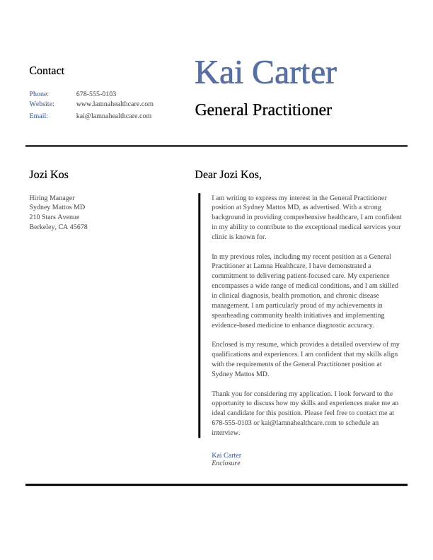 Modern sections professional cover letter